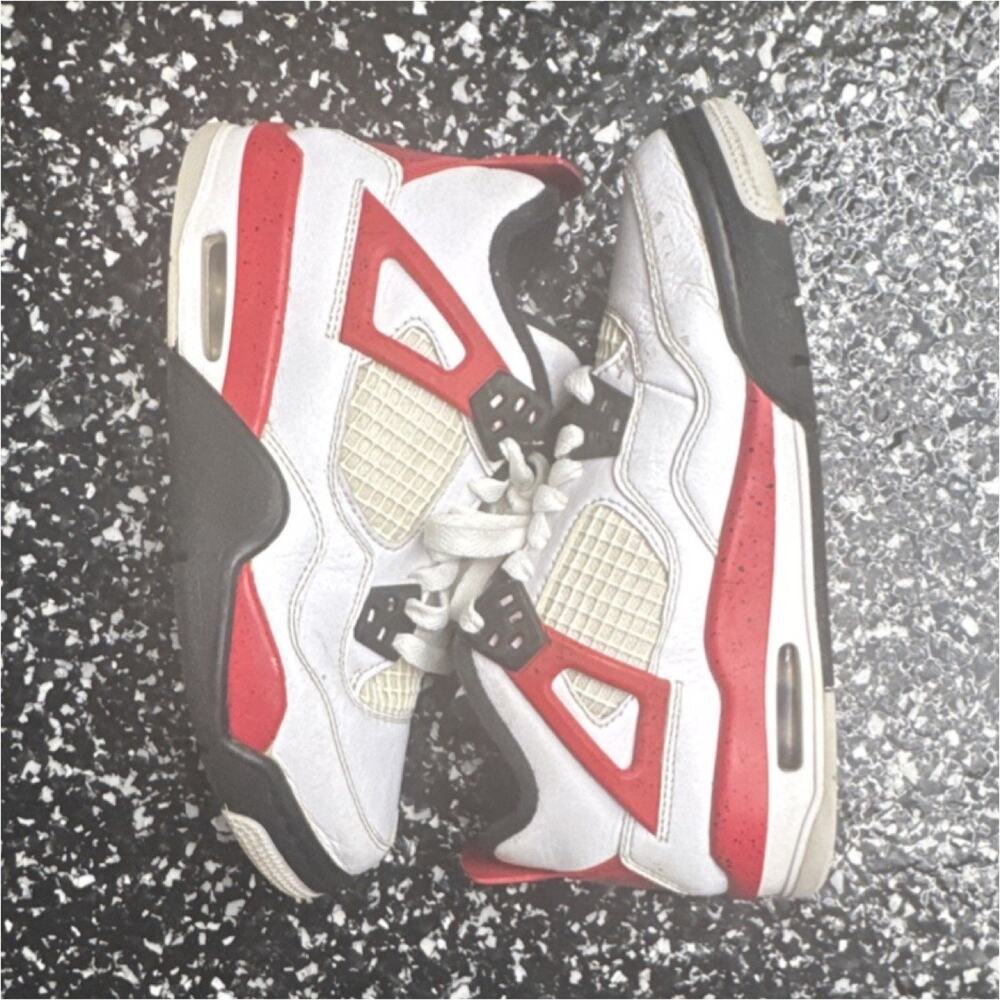 Jordan Air Jordan 4 White Red Black 3.5Y Unisex Kids Leather Sneaker 408452-161